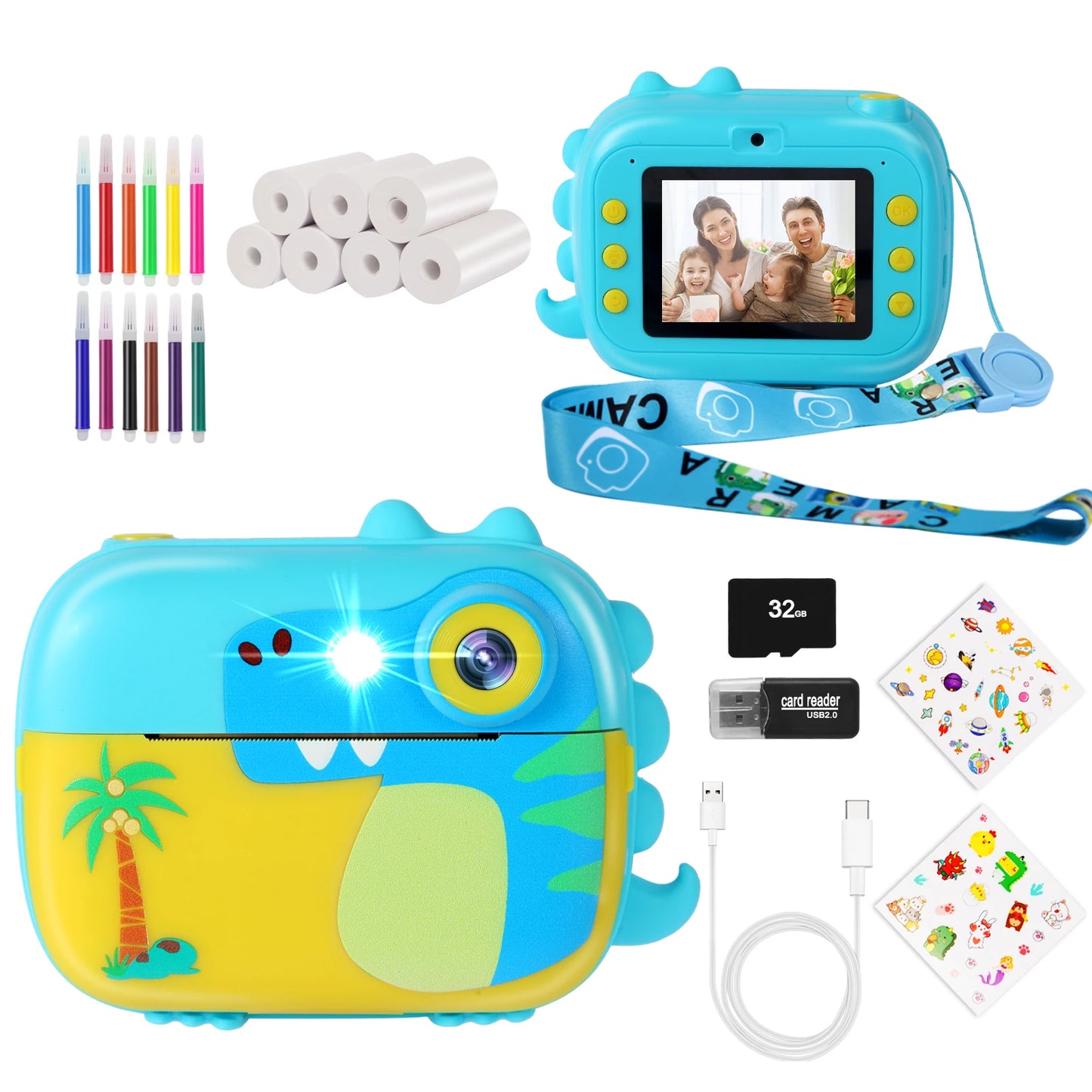 ARNSSIEN Kids Camera Instant Print, 1080P Camera for Kids with 7 Rolls Instnat Paper, Kids Toys for Ages 3-14, Christmas Birthday