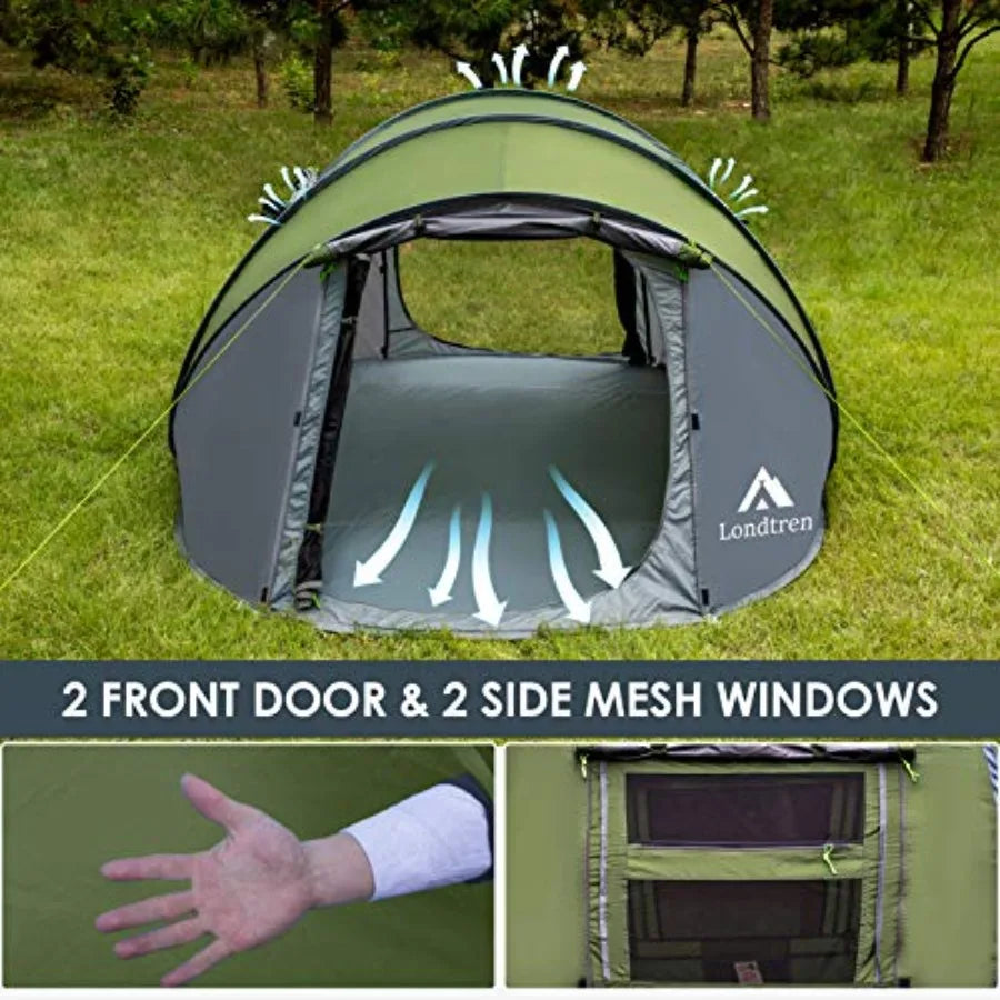 4 Person Easy Pop Up Tent Waterproof Automatic Setup 2 DoorsInstant Family Tents for Camping Hiking Traveling