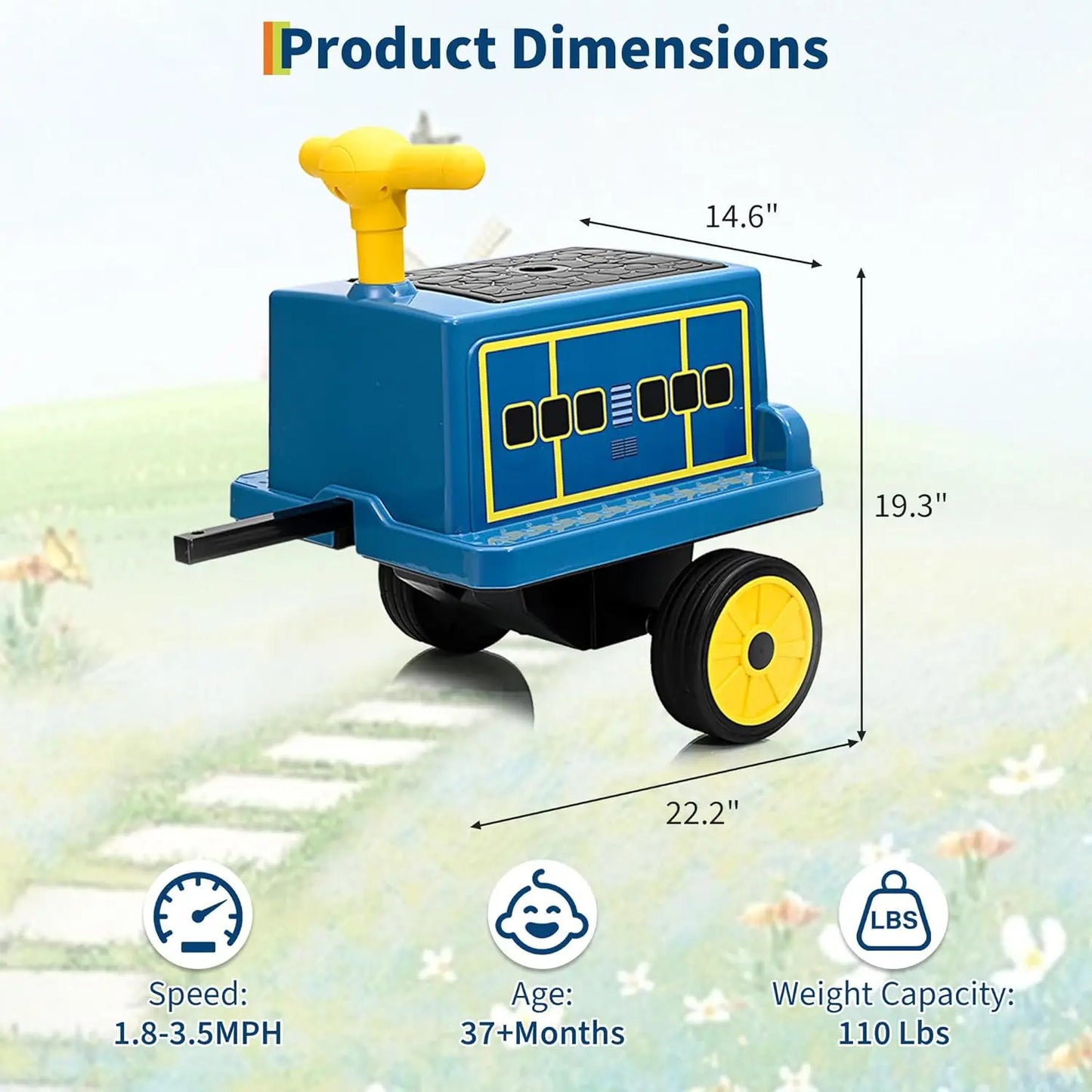 2 Seater Ride On Train Trackless, 12V Kids Ride On Toy with Height Adjustable Seat, Storage Space, Carrige for Toddlers 3+
