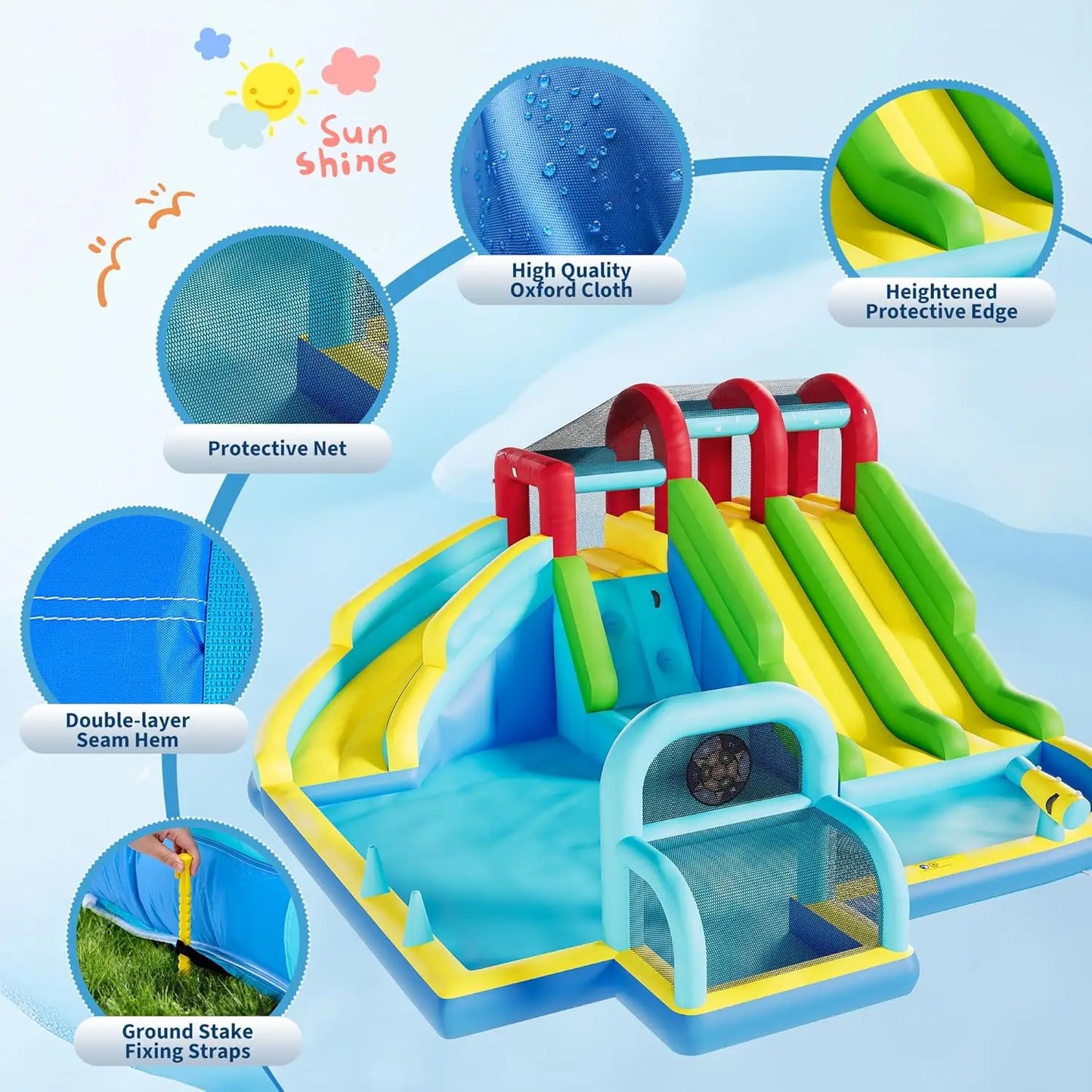 Inflatable Bounce House Oxford Fabric Bouncy Castle with Blower for Kids Indoor Outdoor Toys Play Center Backyard Party Fun