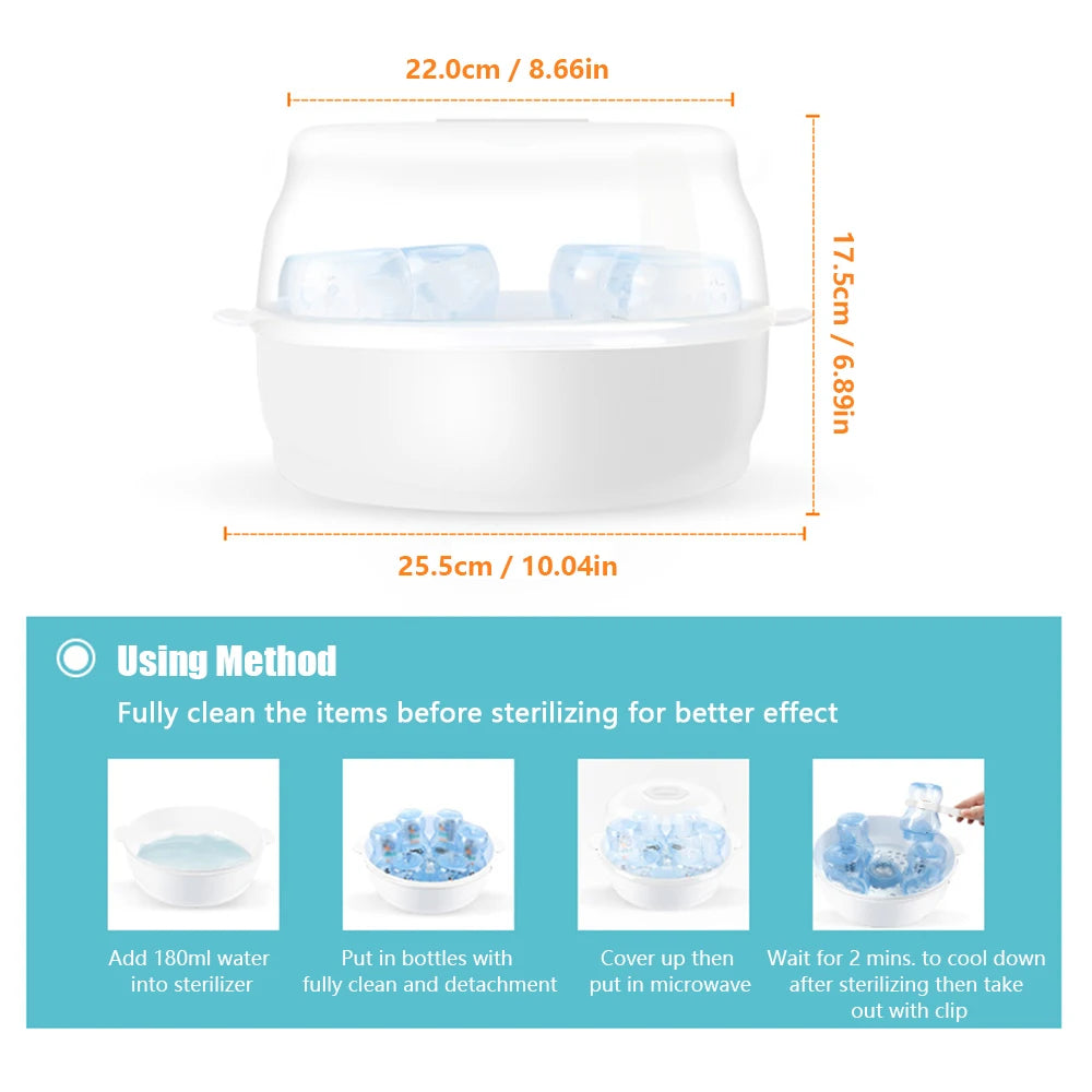 Microwave Bottle Sterilizer Steam Sterilizer Fits 6 Baby Bottles for Baby Bottles Pacifiers Cups Disinfect in 2-6 Minutes