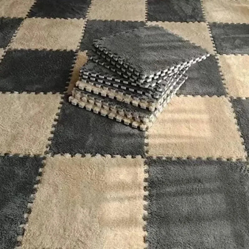 48PCS Dual-Color Interlocking Bedside Carpet Tiles for Bedroom Bay Window Mats Insta-Style Foam Pads - Cuttable & Washable