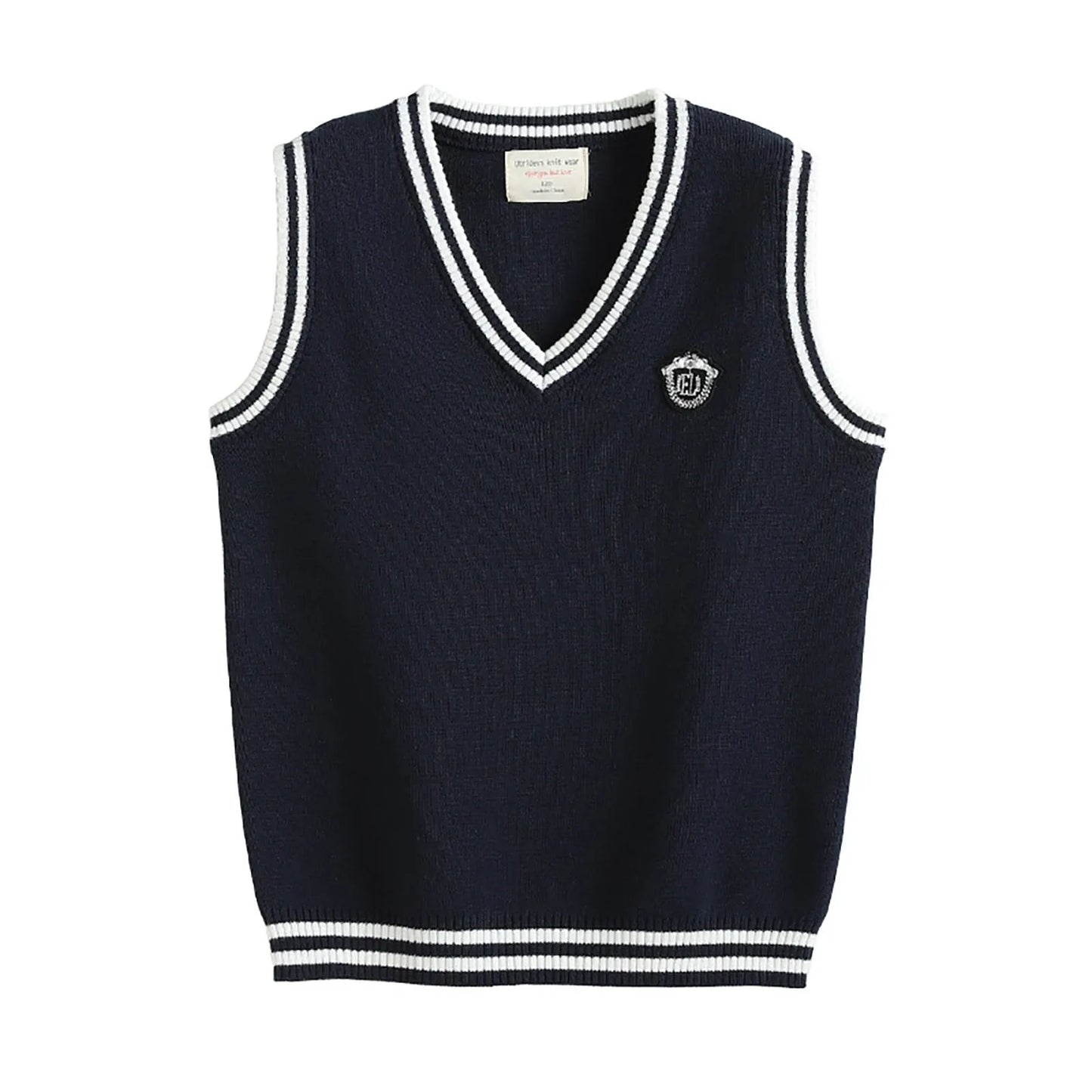 Fleece Jacket Children'S V Neck Contrasting Yarn Vest Boys' Knitted Vest Sweater Women'S High School Children'S Pom Sweater