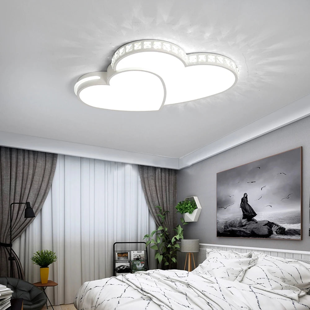 Modern Heart Shaped Ceiling Lights Crystal LED Flush Mount Lamp Cartoon Children's Room Living Room Bedroom Lamp Fixture