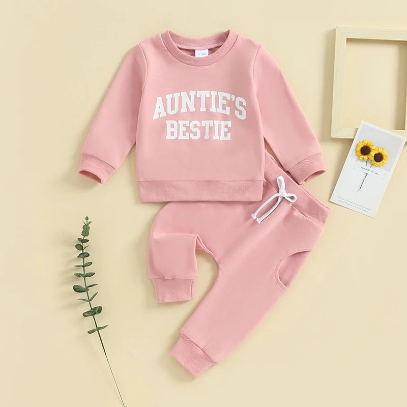 Lioraitiin Toddler Baby Boy Girl Clothes Auntie s Little Bestie Long Sleeve Crewneck Sweatshirt Jogger Pants Set