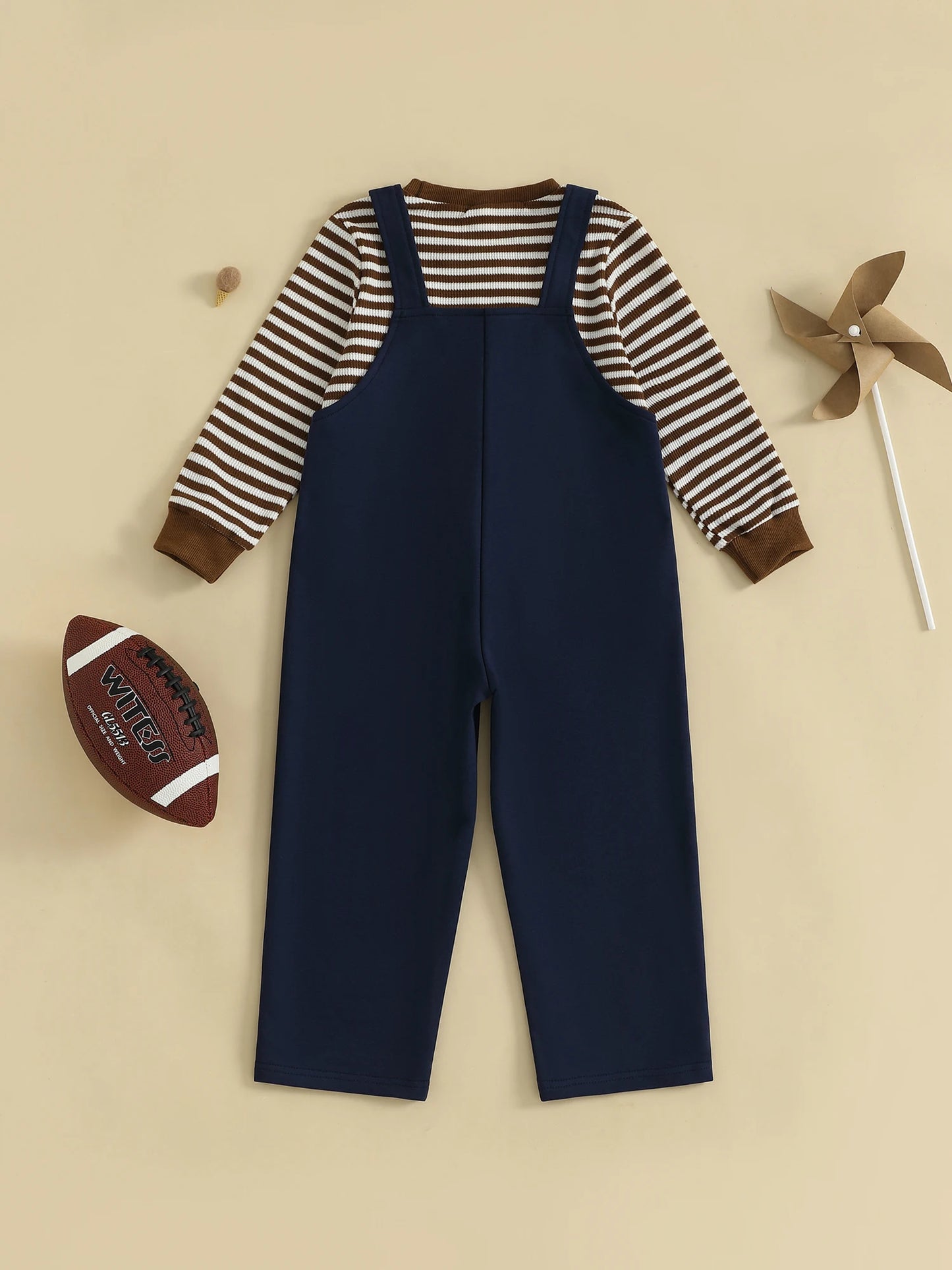 Baby Boy Autumn Clothing Set Striped Long Sleeve Sweater Round Neck Embroidered Overalls Pants 2-Piece Outfit