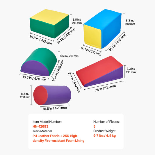 SucceBuy 5Pcs Kids Foam Climbing Toys Activity Playset PU Leather Indoor Crawl Climbing Blocks for Children Crawling & Sliding