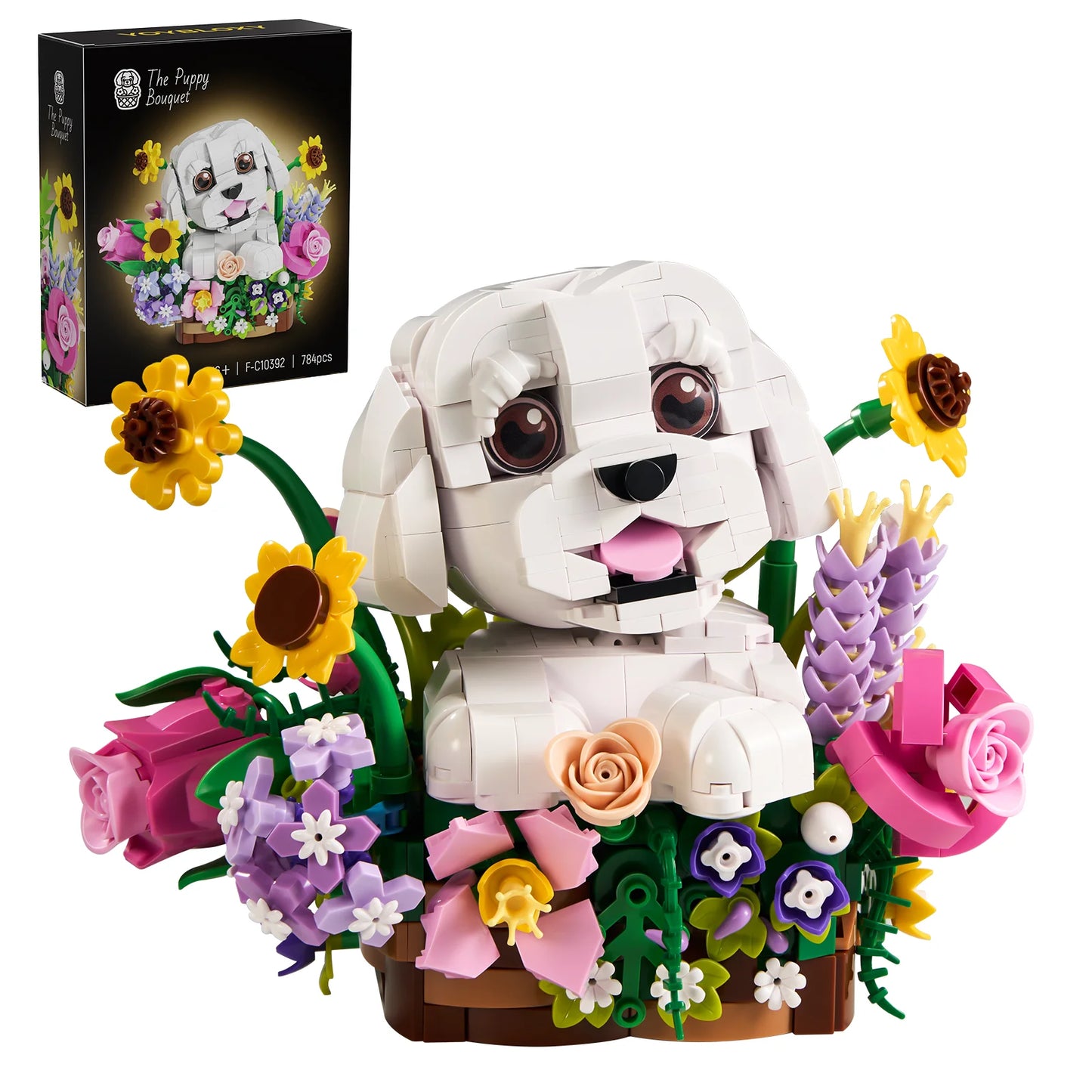 Adorable Dogs Bouquet Succulent Building Blocks Set Dogs Artificial Flowers Bonsai Creative Plants and Animals Toys for Kids