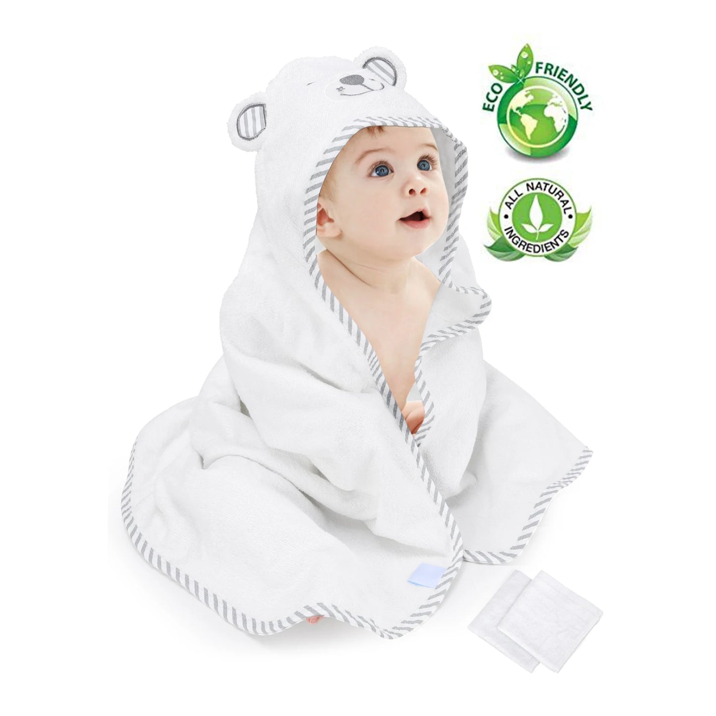 Baby Hooded Towel Organic Bamboo Fiber Baby Bath Towels Bear Embroided Handkerchief Soft Nature Towel for Toddlers