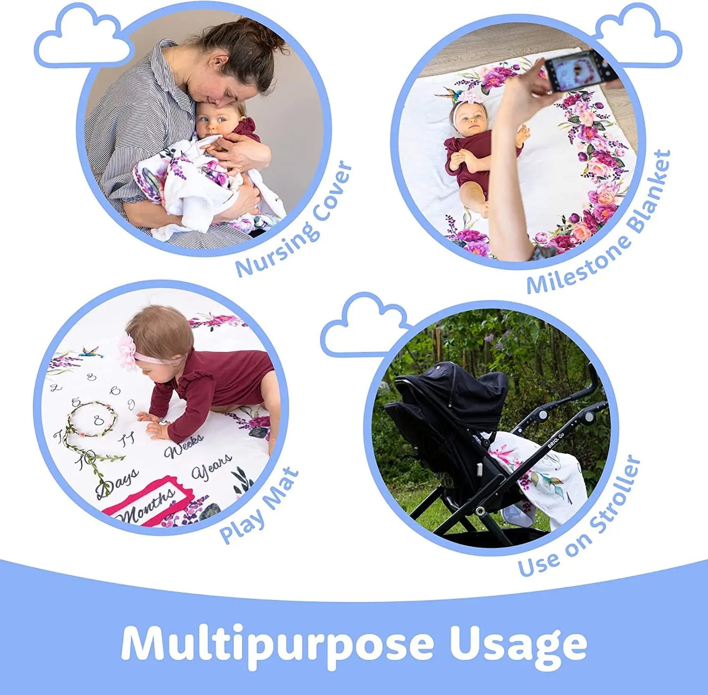 Youngsters Youngsters Milestone Blanket - Monthly Growth Commemorative Photography Prop, Soft Polyester, DIY Youngsters Boy & Gi