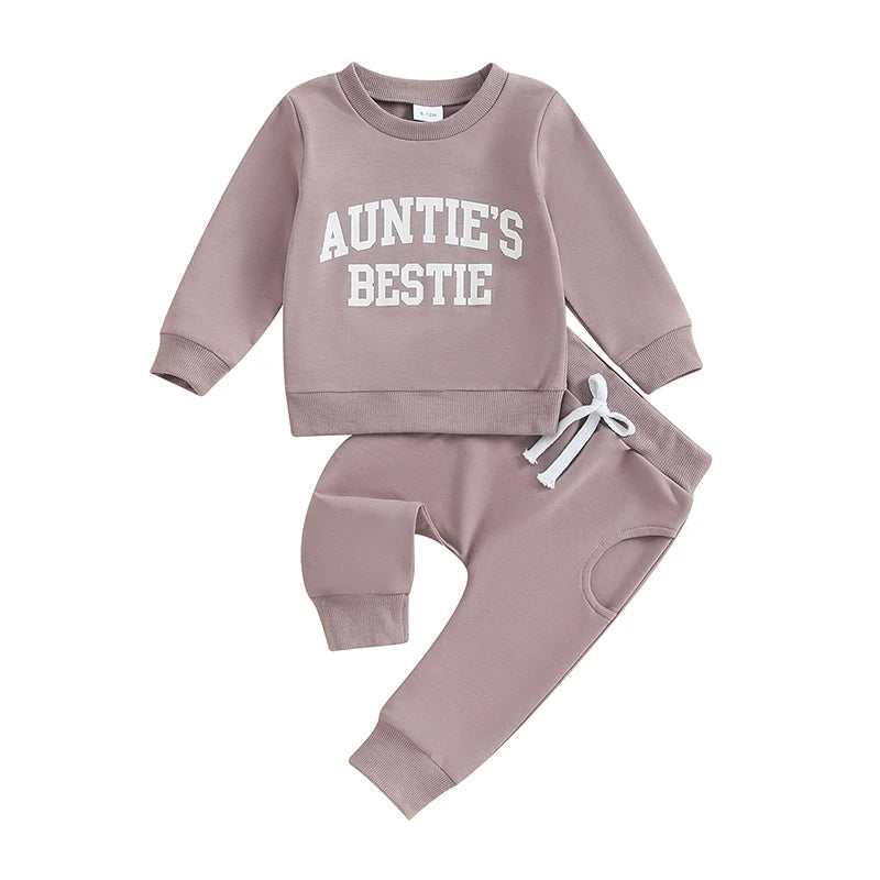 Lioraitiin Toddler Baby Boy Girl Clothes Auntie s Little Bestie Long Sleeve Crewneck Sweatshirt Jogger Pants Set