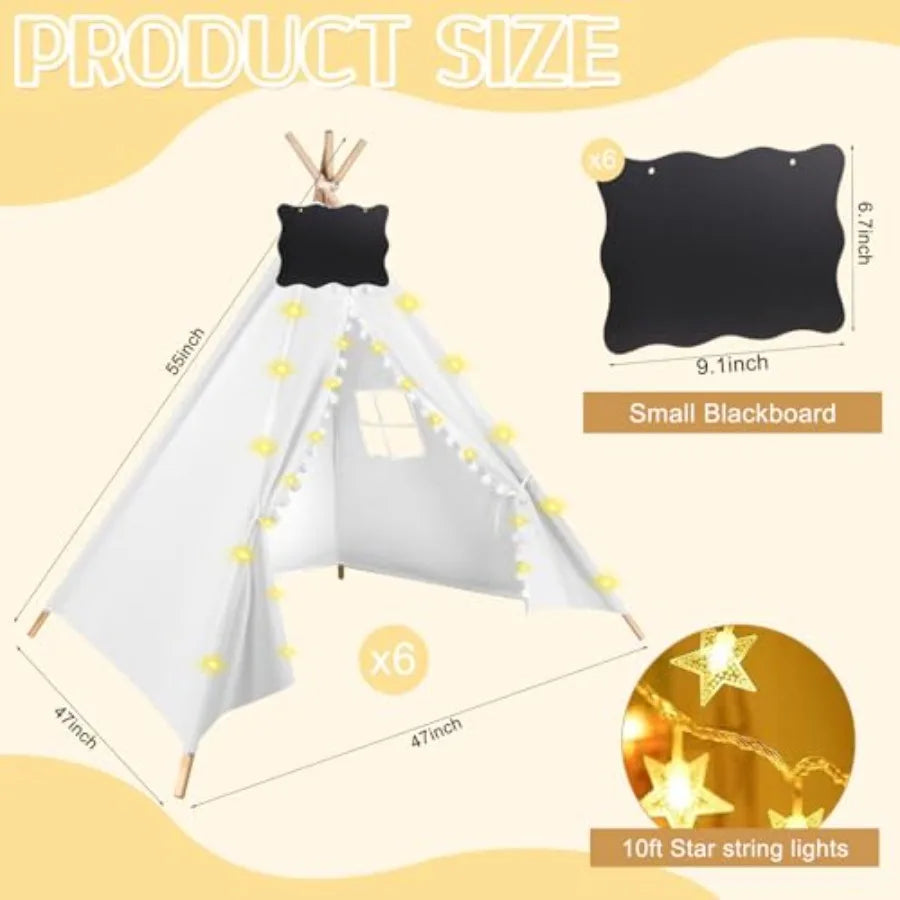 6 Packs Teepee Tent for with 10FT String Lights Indoor Outdoor Play Teepee Tent for Girls and Boys Foldable Tents for Birthday
