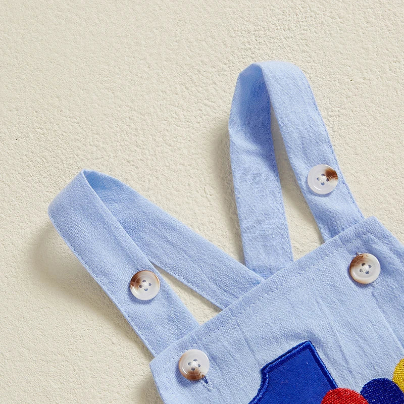 Infant 1st Birthday Denim Jumpsuit with Number Embroidery and Sleeveless Design Square Neck Baby Romper Bodysuit