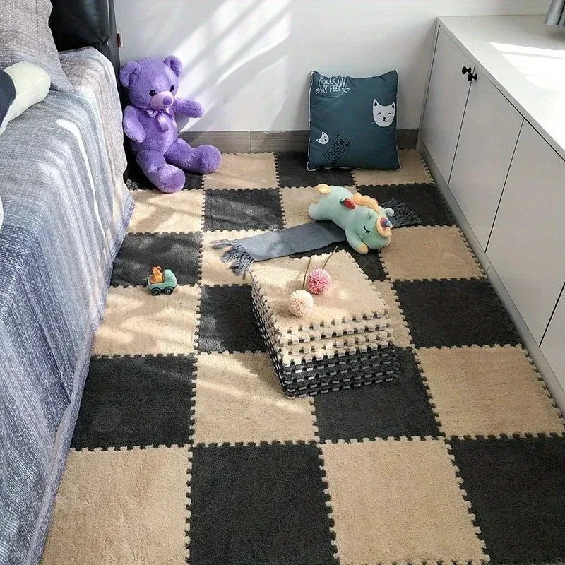 48PCS Dual-Color Interlocking Bedside Carpet Tiles for Bedroom Bay Window Mats Insta-Style Foam Pads - Cuttable & Washable