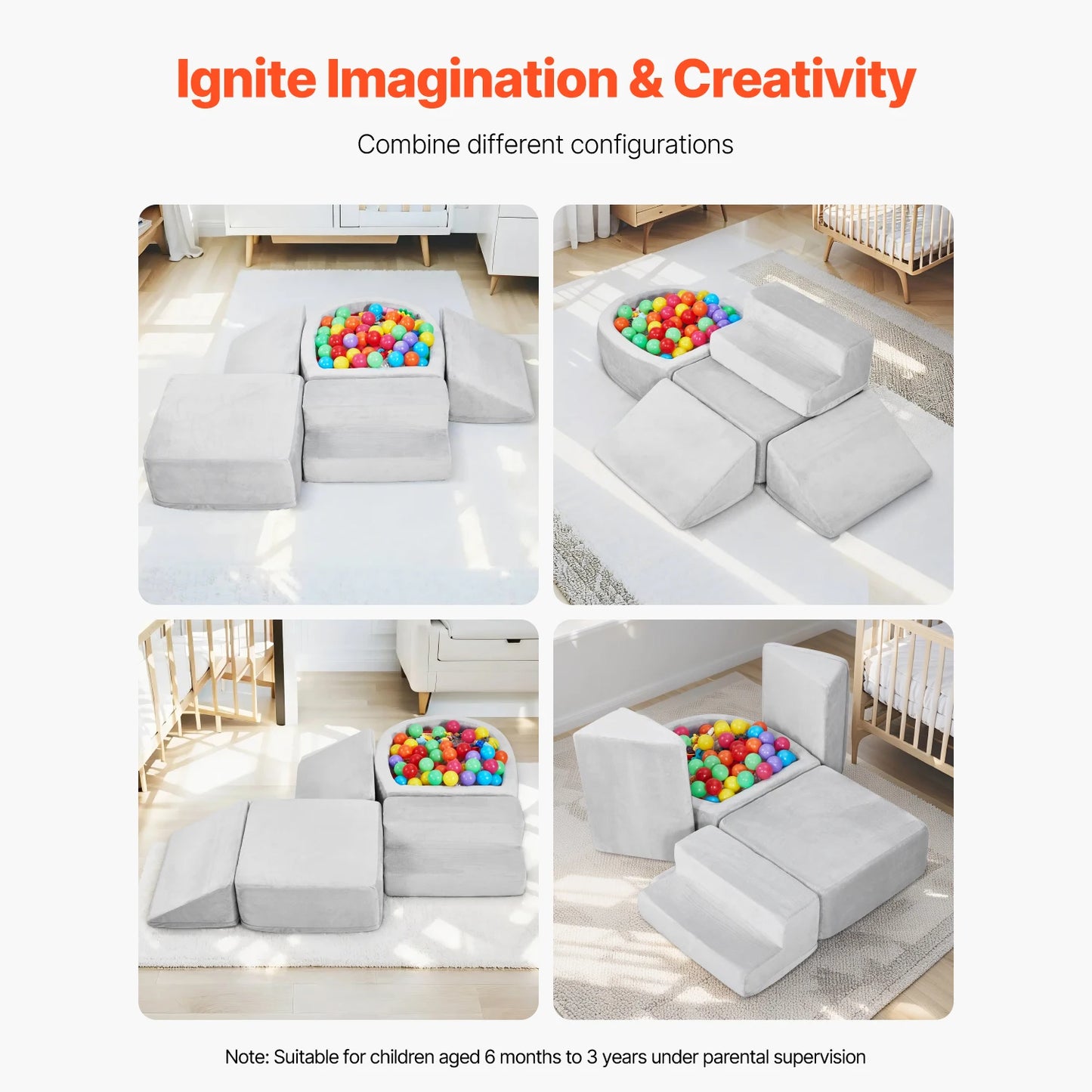 VEVOR 5-Piece Baby Foam Climbing Blocks Toys with Ball Pit Kids Indoor Climb and Crawl Activity Playset for Toddlers Crawling