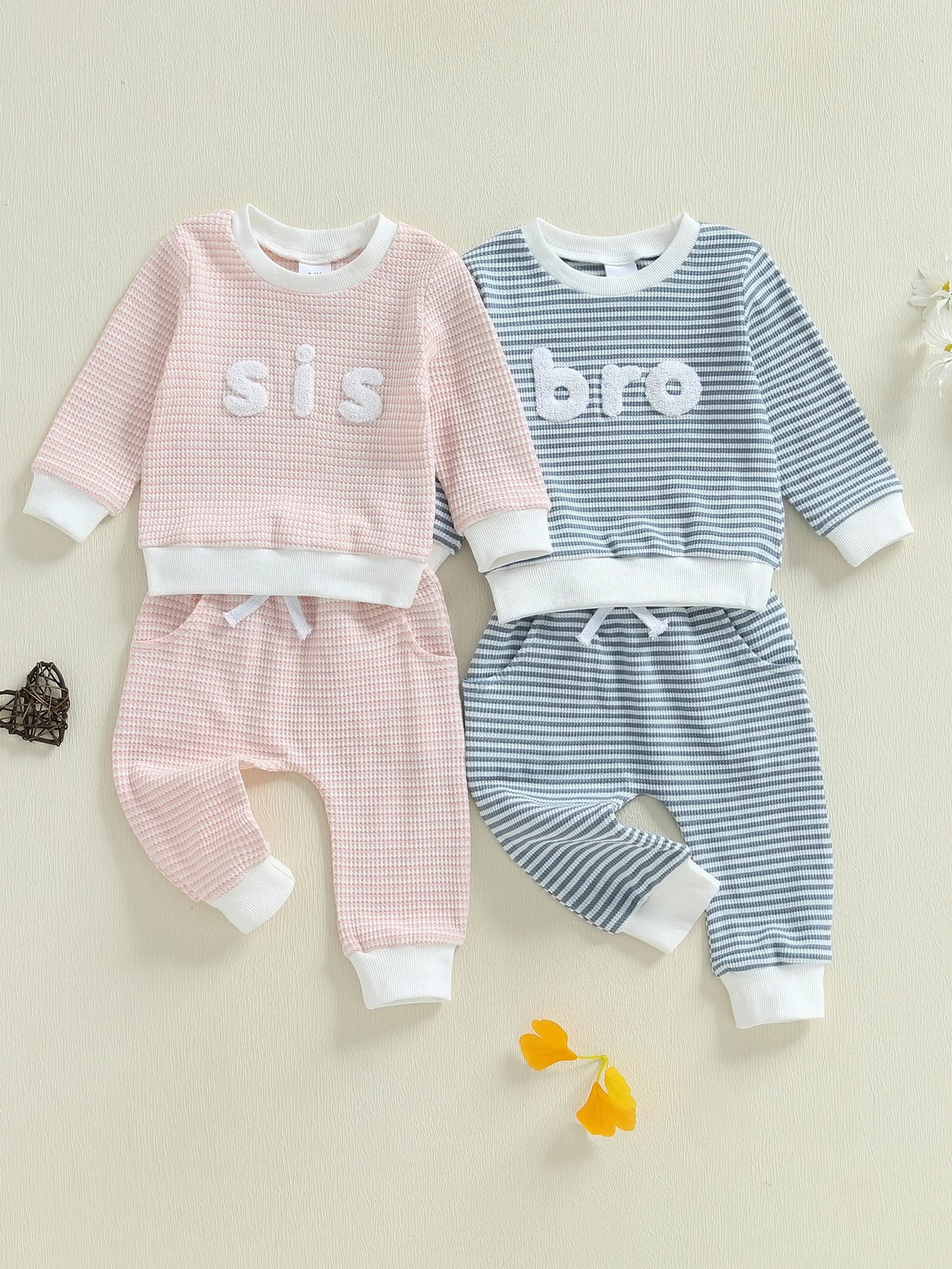 Infant Stylish Striped Ensemble Adorable Sweatshirt and Trousers 2 Piece Autumn Clothing Set with Embroidered Words