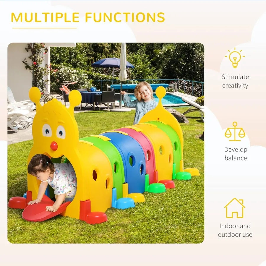 Caterpillar Tunnel, Toddler Tunnel for Kids Crawl and Climb Through, Kids' Play Structure Indoor Outdoor, 6 Sections, Multicolor