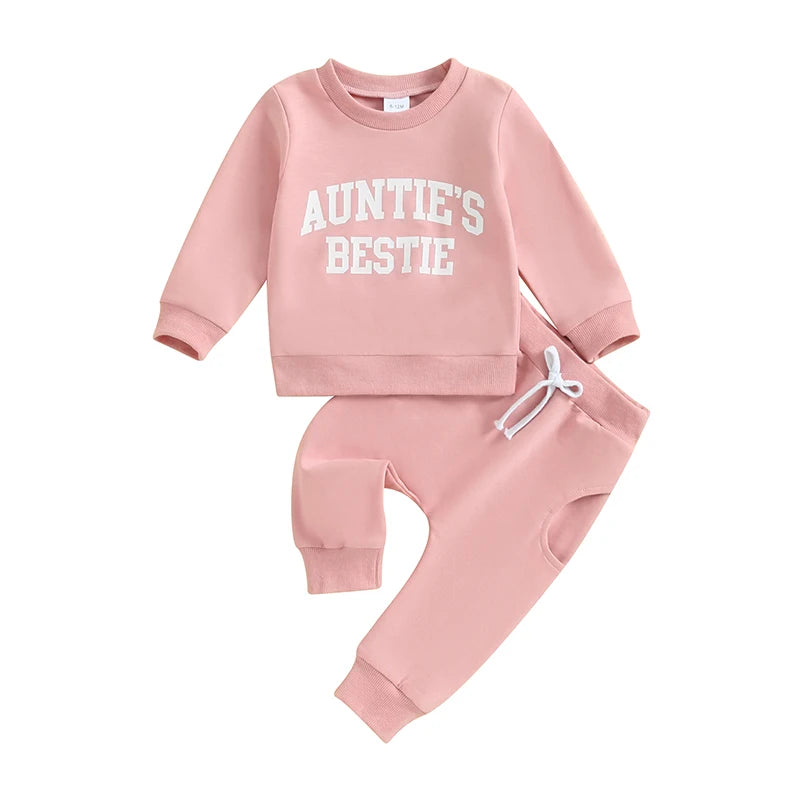 Lioraitiin Toddler Baby Boy Girl Clothes Auntie s Little Bestie Long Sleeve Crewneck Sweatshirt Jogger Pants Set