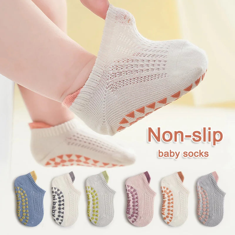 3 Pairs Babys Cotton Thin Mesh Socks Comfy Breathable Kids Boys Girls Non-slip Floor Socks