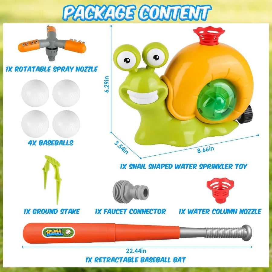 2 In 1 Snail Water Sprinkler Baseball Toy With 2 Sprinkler Nozzles 360 Rotating Spray Baseball Sprinkler Summer Water Toy For 4