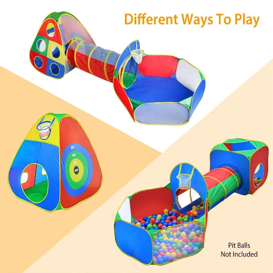 5Pcs Ball Pit Tents Pop Up Playhouse w 2 Crawl Tunnel 2 Tent For Boys Girls Toddlers