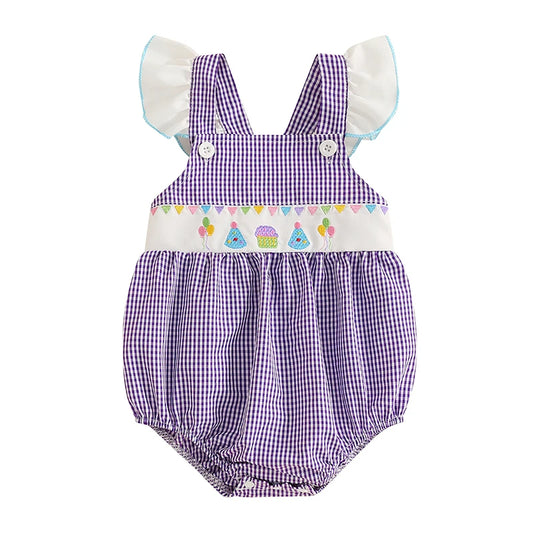 Toddler Girls Floral Print Sleeveless Rompers Birthday Outfit Ruffle Jumpsuits Bodysuits with Bow Headband Set