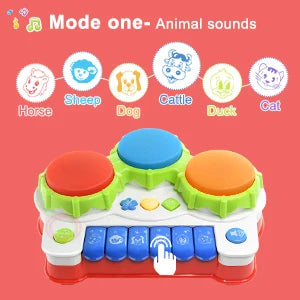 Children's Three-Sided Drum Electronic Keyboard Toy, Switchable in 4 Modes, Suitable for Toddler Play/Parent-Kids Interaction/Pu