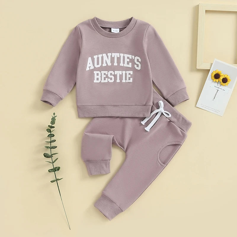 Lioraitiin Toddler Baby Boy Girl Clothes Auntie s Little Bestie Long Sleeve Crewneck Sweatshirt Jogger Pants Set