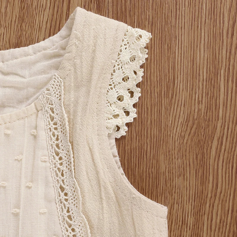 Lioraitiin 0-4Years Toddler Baby Girl Summer Clothing Set Sleeveless Lace Pacthwork Solid Top Shorts 2Pcs Outfit