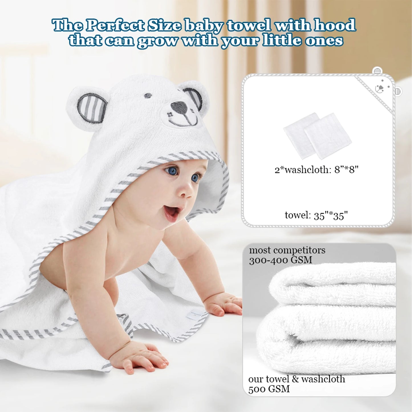 Baby Hooded Towel Organic Bamboo Fiber Baby Bath Towels Bear Embroided Handkerchief Soft Nature Towel for Toddlers