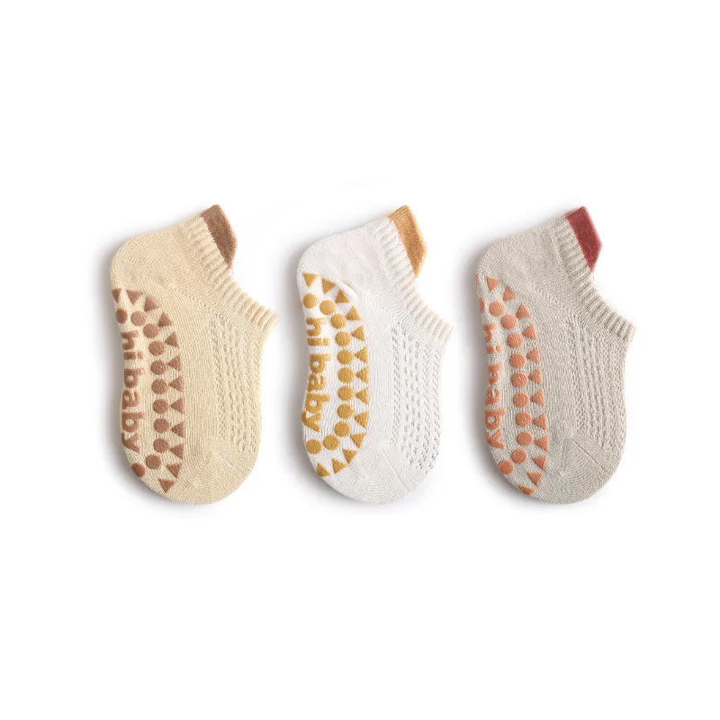 3 Pairs Babys Cotton Thin Mesh Socks Comfy Breathable Kids Boys Girls Non-slip Floor Socks