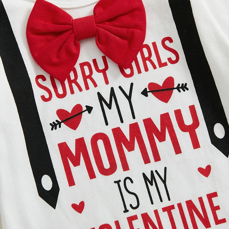 Valentine s Day Baby Boy 3-Piece Set Long Sleeve Romper Heart Pants and Hat with Letter Print Design