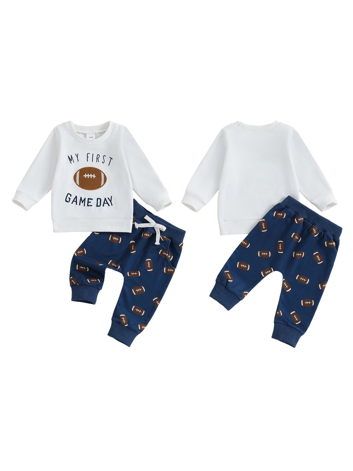 Baby Boy Autumn Clothes Set Letter Print Long Sleeve Round Neck Pullover Elastic Waist Football Pattern Pants 2 Piece Outfit
