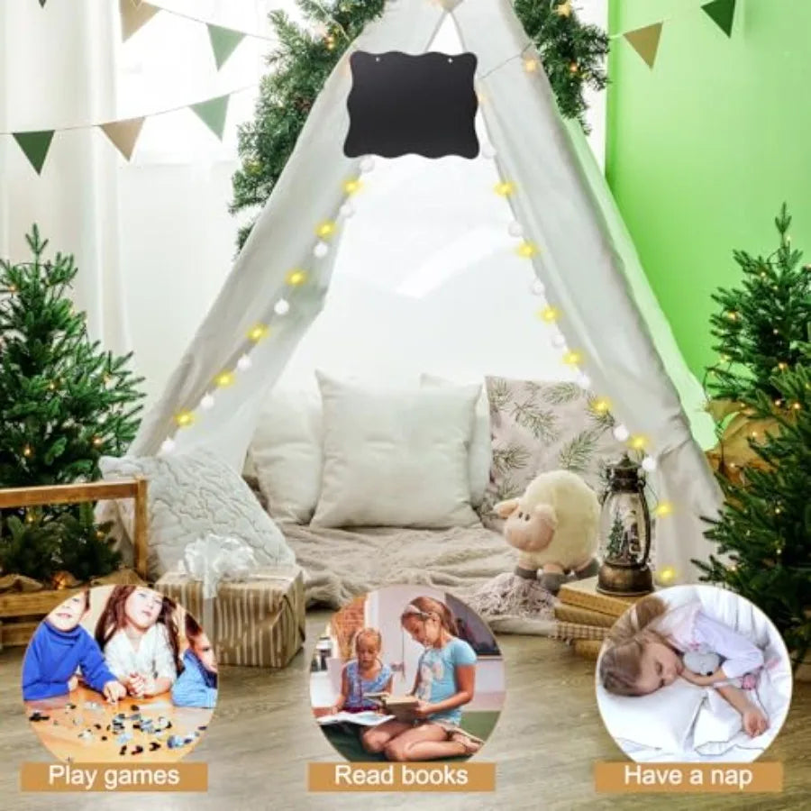 6 Packs Teepee Tent for with 10FT String Lights Indoor Outdoor Play Teepee Tent for Girls and Boys Foldable Tents for Birthday