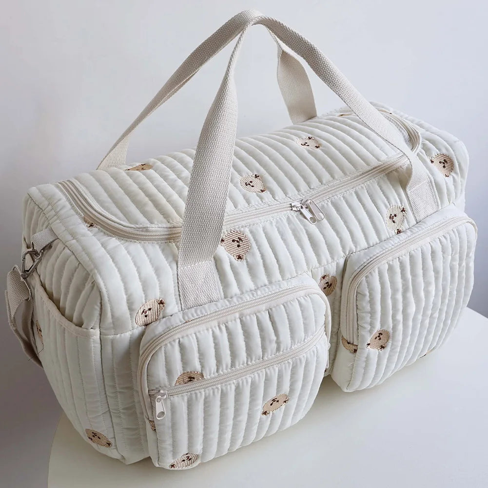 Quilted Baby Diaper Bag Large Mommy Bag Cute Duffle Bag for Women (Bear)